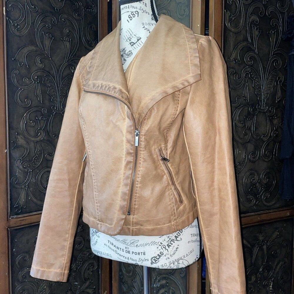 Bagatelli Tan Faux Leather Biker Style Jacket Women's Size‎ S
